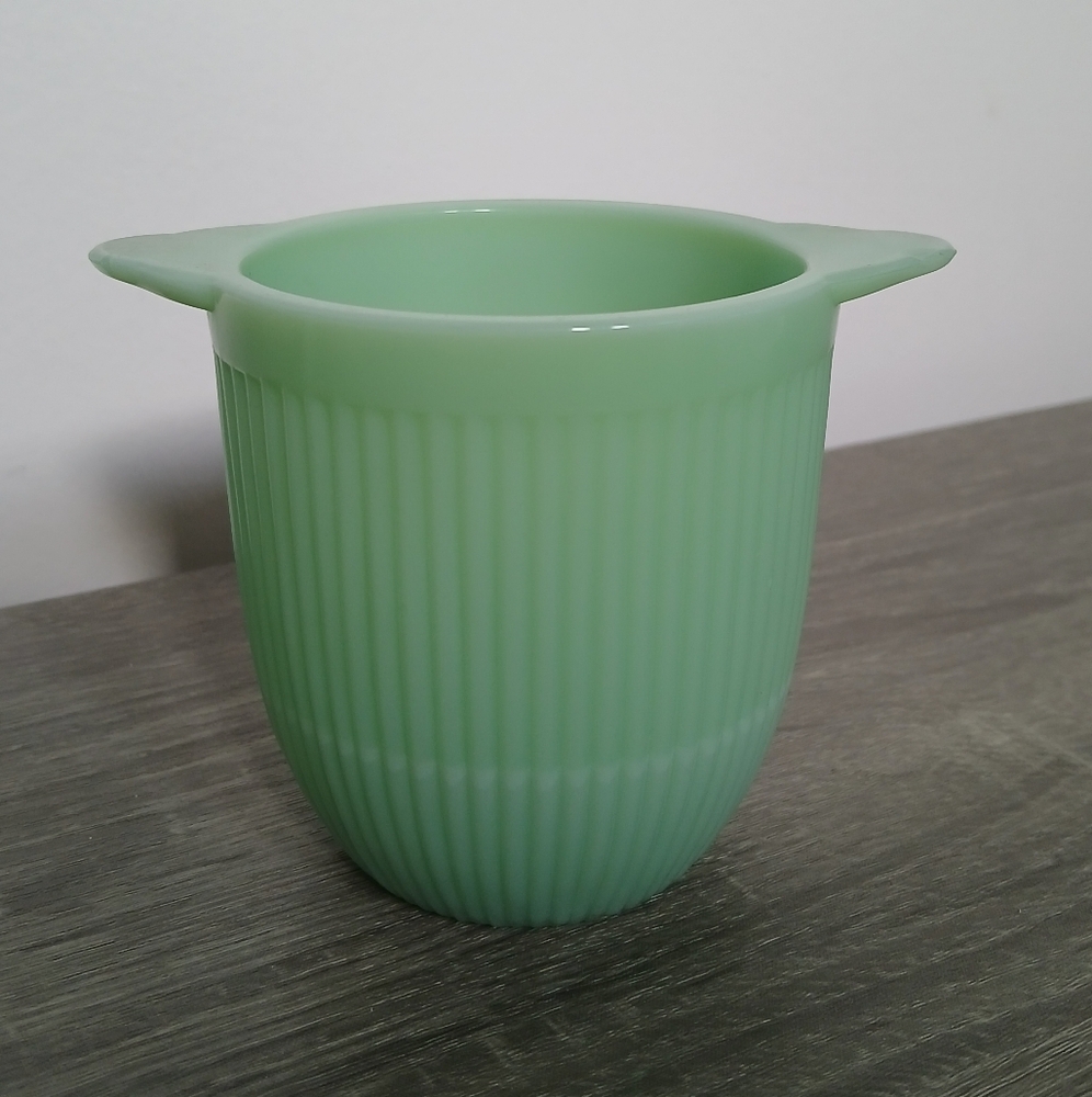 Vintage Ribbed Jadeite Handled Sugar Pot Canister Jar Multiuse Container MCM